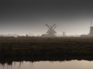 Misty windmills in the Zaanse Polder